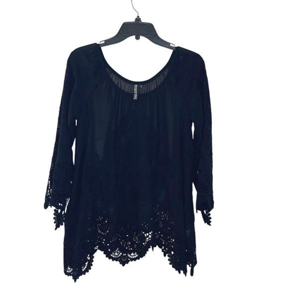 Yoana Baraschi Womens Saint-Armour Chiffon Lace Embroidered Blouse Black Small